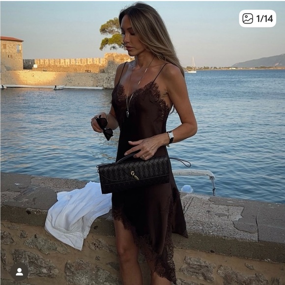 Zara NWT ZW Collection asymmetric lace dress brown 5919/200 - Picture 14 of 14